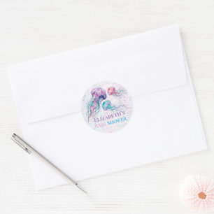 Jellyfish in Teal and Purple Girl Baby Shower Classic Round Sticker