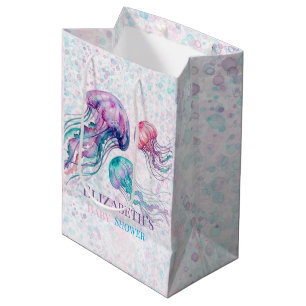 Jellyfish in Teal and Purple Girl Baby Shower  Medium Gift Bag