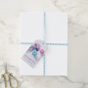 Jellyfish in Teal Purple Girl Baby Shower Thanks Gift Tags