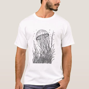 Jellyfish Line Art T-Shirt – Minimalist Ocean Desi