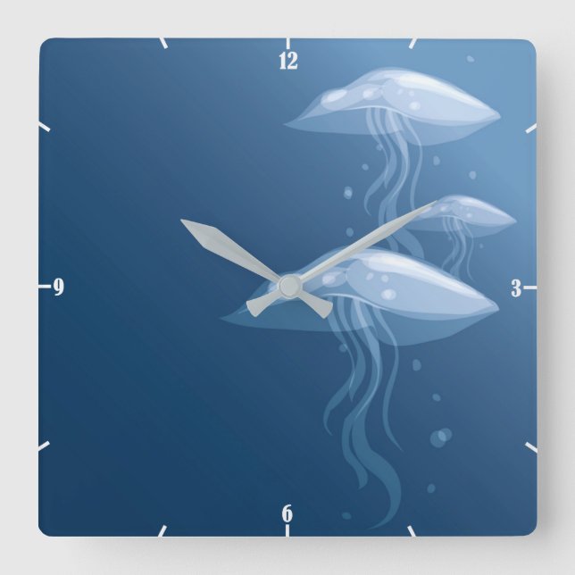 Jellyfish Ocean Sea Life - Blue Underwater Custom Square Wall Clock (Front)