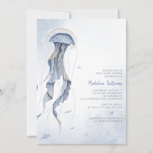 Jellyfish Ocean Sea Watercolor Baby Shower Invitation (Front)