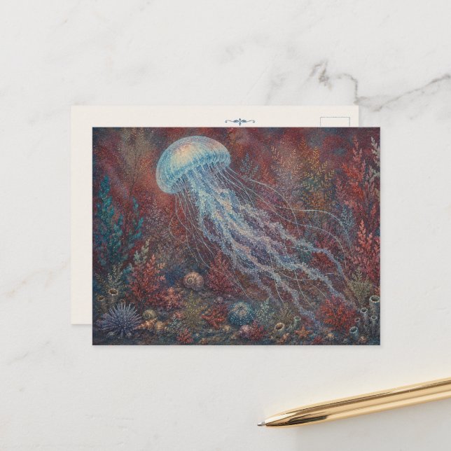 Jellyfish Ocean Watercolour Inspired Post Card (Front/Back In Situ)