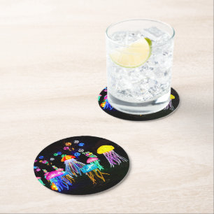 Jellyfish of Lights Round Paper Coaster