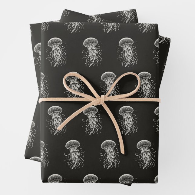 Jellyfish on Black Wrapping Paper Sheet (In situ)