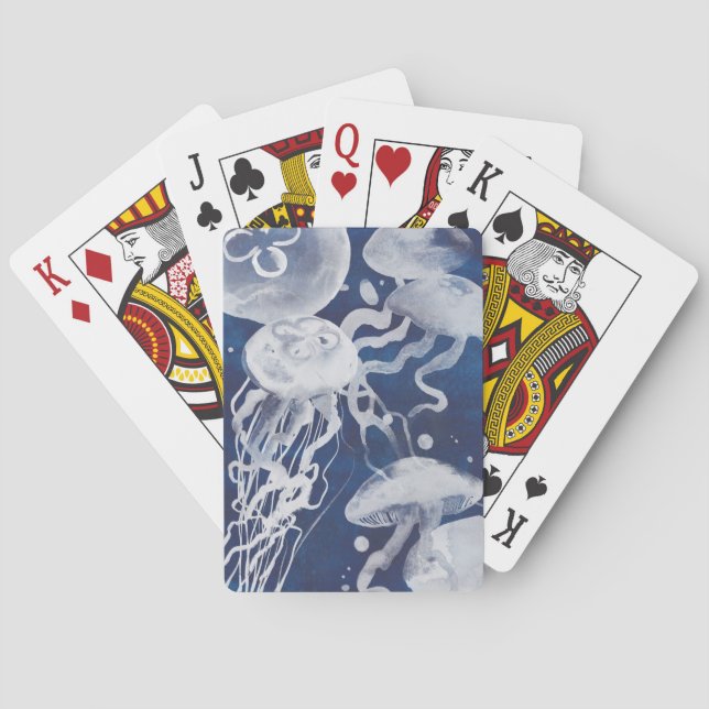 Jellyfish on Navy Background Playing Cards (Back)