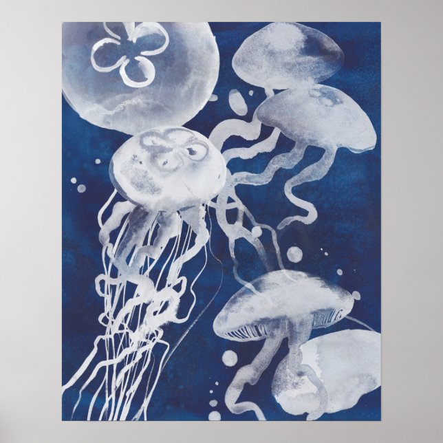 Jellyfish on Navy Background Poster (Front)