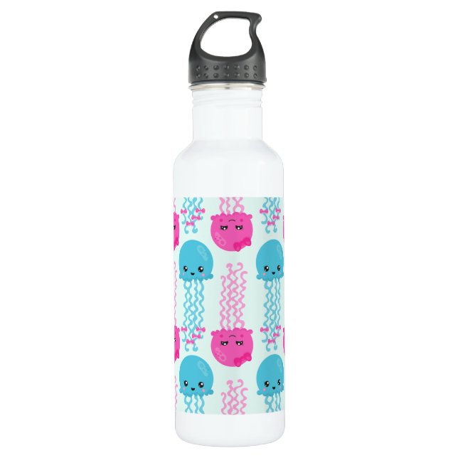 Jellyfish Pattern, Cute Jellyfish, Sea Animals 710 Ml Water Bottle (Front)