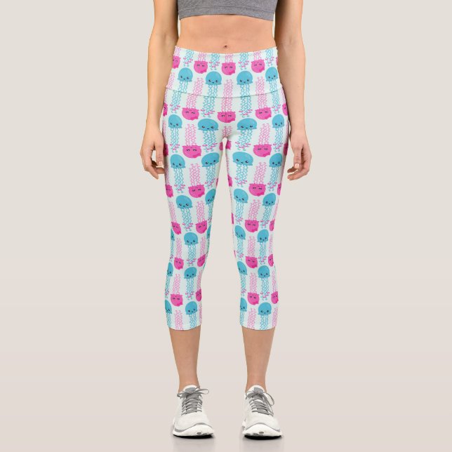 Jellyfish Pattern, Cute Jellyfish, Sea Animals Capri Leggings (Front)