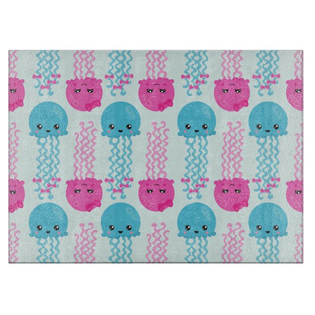 Jellyfish Pattern, Cute Jellyfish, Sea Animals Cutting Board (Front)