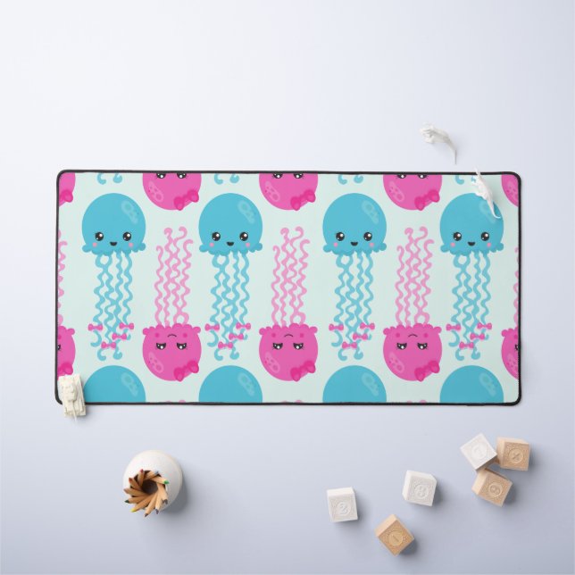 Jellyfish Pattern, Cute Jellyfish, Sea Animals Desk Mat (Kids Table)