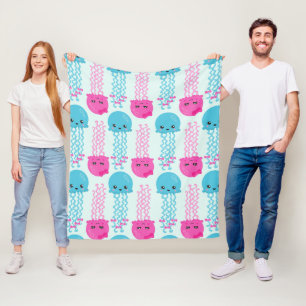 Jellyfish Pattern, Cute Jellyfish, Sea Animals Fleece Blanket