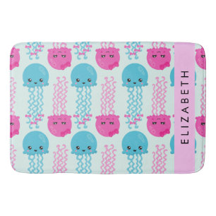 Jellyfish Pattern, Cute Jellyfish, Sea, Your Name Bath Mat