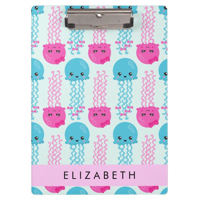 Jellyfish Pattern, Cute Jellyfish, Sea, Your Name Clipboard (Front)