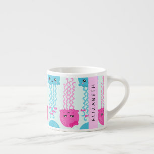 Jellyfish Pattern, Cute Jellyfish, Sea, Your Name Espresso Cup