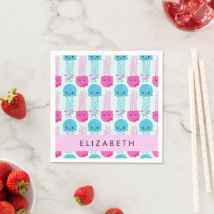 Jellyfish Pattern, Cute Jellyfish, Sea, Your Name Napkin