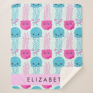 Jellyfish Pattern, Cute Jellyfish, Sea, Your Name Sherpa Blanket