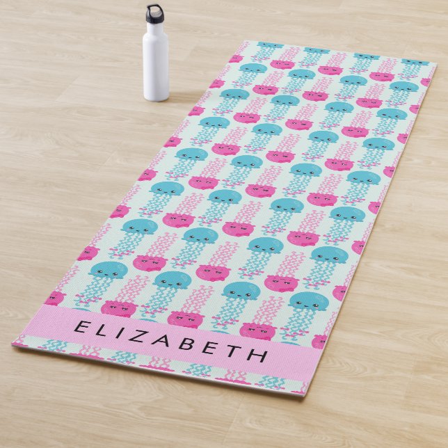 Jellyfish Pattern, Cute Jellyfish, Sea, Your Name Yoga Mat (In Situ)