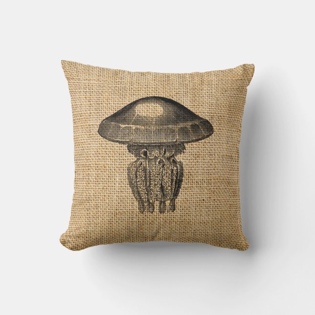Jellyfish Rustic Burlap Accent Pillows (Front)