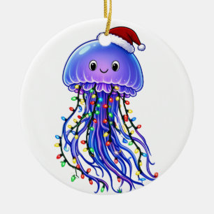 Jellyfish Santa Hat Christmas Lights Merry Jellyma Ceramic Tree Decoration