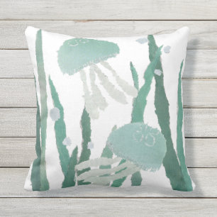 Jellyfish, Seaweeds, Ocean, Beach-Theme Cushion
