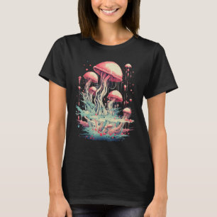 Jellyfish Shaped Dark Forest Cottagecore Mushroom  T-Shirt