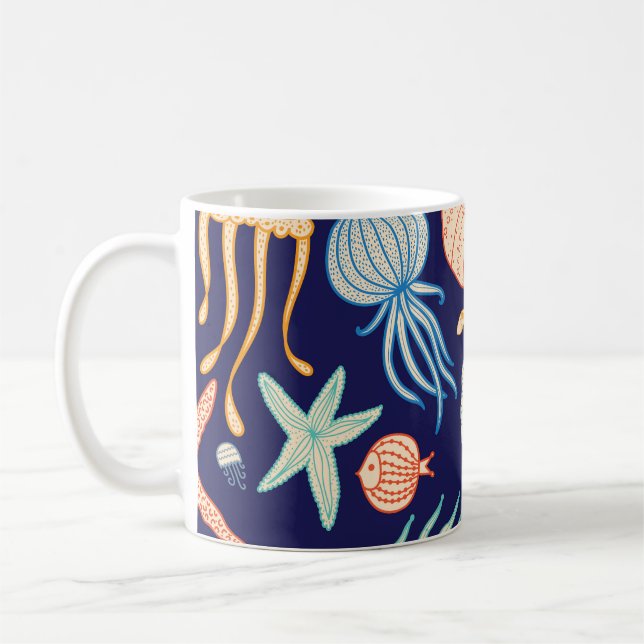 Jellyfish Shells Fish Algae Pattern Coffee Mug (Left)