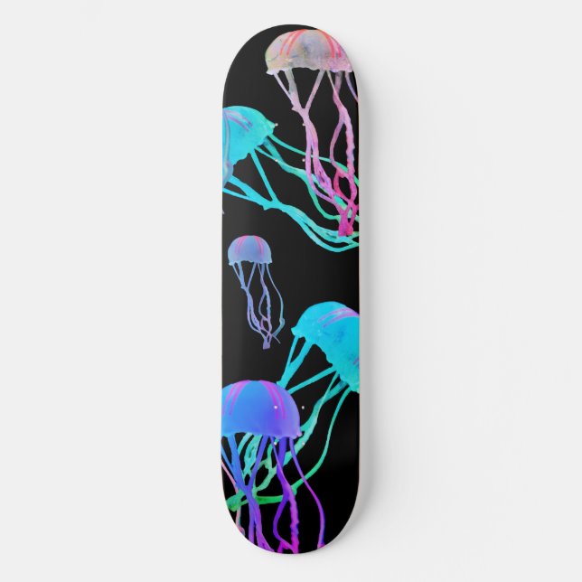 Jellyfish Swarm in Black Skateboard Deck (Front)