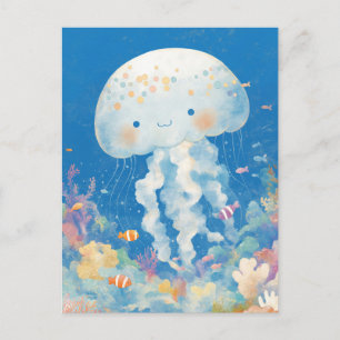 Jellyfish Swimming in Colorful Tropical Coral Reef Postcard