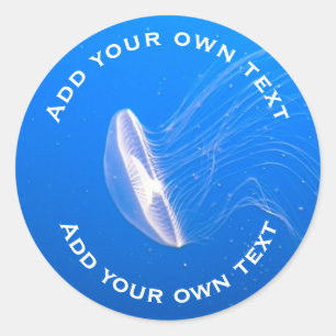 Jellyfish Tentacles Bright Blue Sea Custom Text Classic Round Sticker