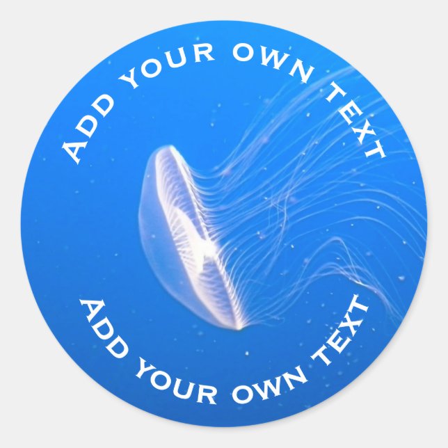 Jellyfish Tentacles Bright Blue Sea Custom Text Classic Round Sticker (Front)