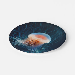 Jellyfish Underwater - Dark Glow Paper Plate