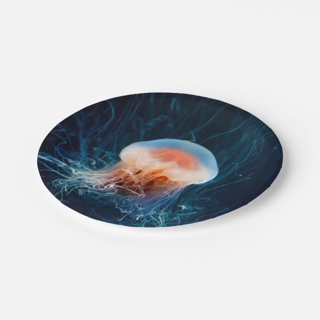 Jellyfish Underwater - Dark Glow Paper Plate (Angled)