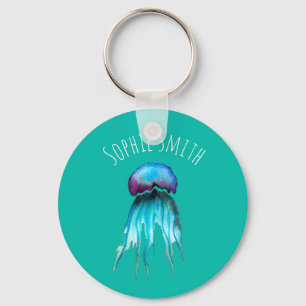 Jellyfish watercolor colorful modern aquatic key ring