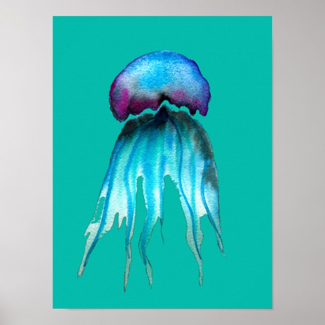 Jellyfish watercolor colorful modern aquatic poster (Front)