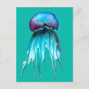 Jellyfish watercolor colourful modern aquatic postcard