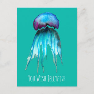 Jellyfish watercolor colourful modern aquatic postcard
