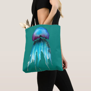 Jellyfish watercolor colourful modern aquatic tote bag