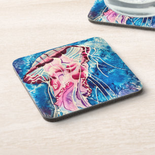 Jellyfish watercolor ocean art coaster