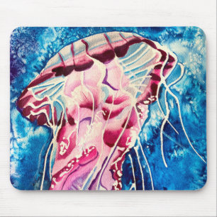Jellyfish watercolor ocean art mouse pad