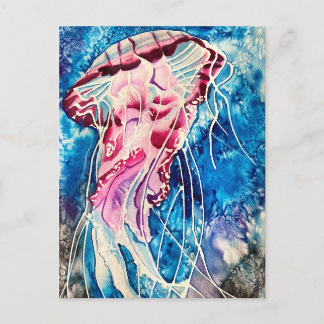 Jellyfish watercolor ocean art postcard (Front)