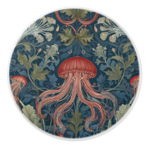 Jellyfish William Morris style Sea Ocean Botanical Ceramic Knob