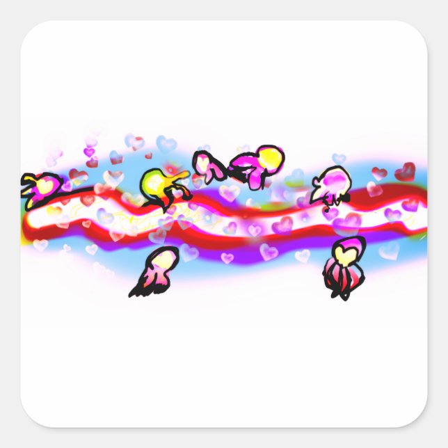 Jellyfishes heart wave  square sticker (Front)