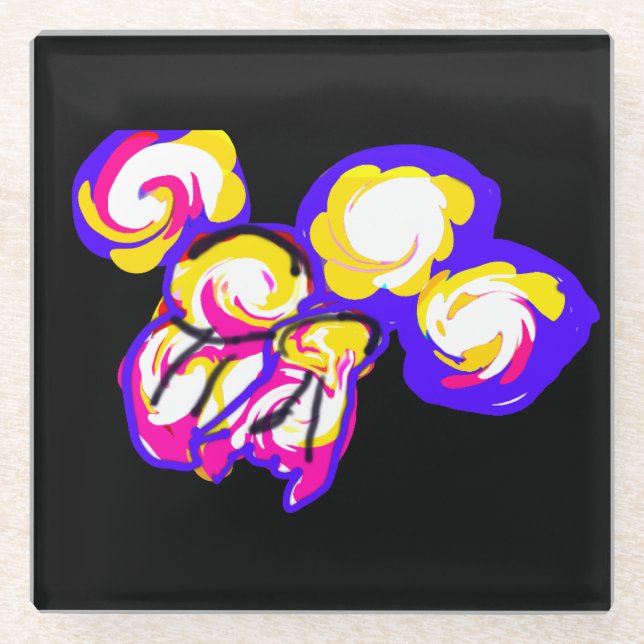 Jellyfishes style bubbles glass coaster (Front)