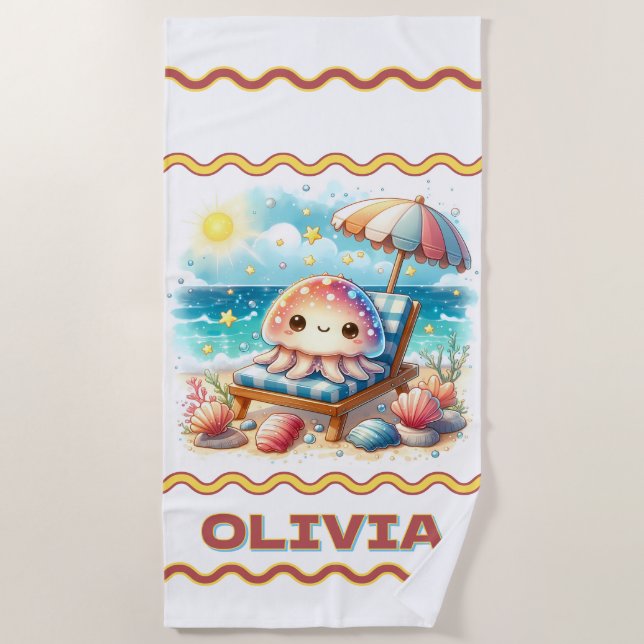 Jellyfish's Relaxation Retreat Personalised  Beach Towel (Front)