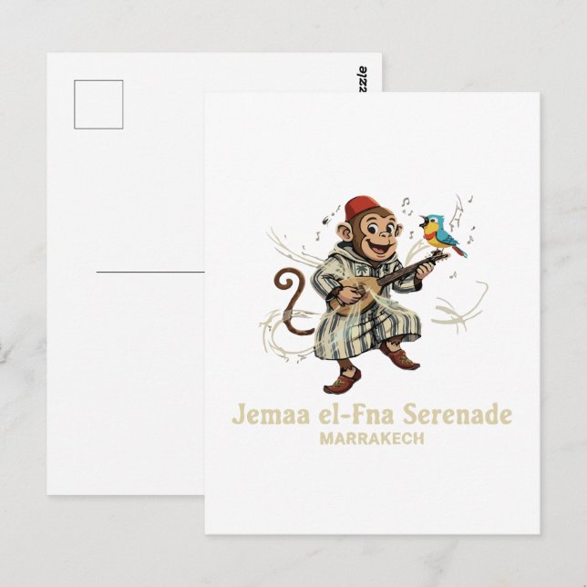  Jemaa el-Fna Serenade Marrakech Monkey & Bird  Postcard (Front/Back)