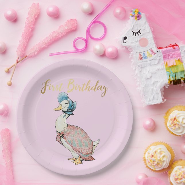 Jemima Puddle Duck "First Birthday" Text  Paper Plate (Party)