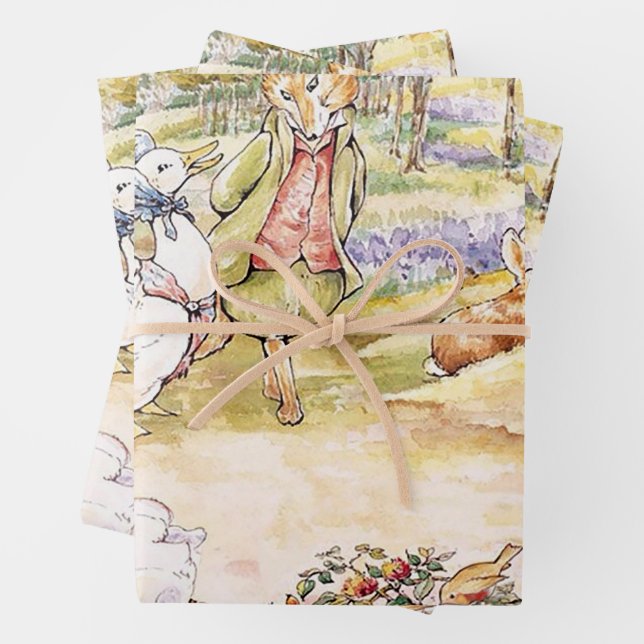 Jemima Puddle Duck taking a walk with Mr. Fox    Wrapping Paper Sheet (In situ)