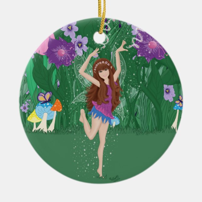 Jen the Dancing Flower Fairy Ceramic Tree Decoration (Front)