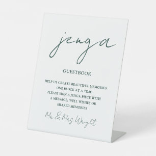 Jenga Guestbook Emerald Green Elegant Script Pedestal Sign